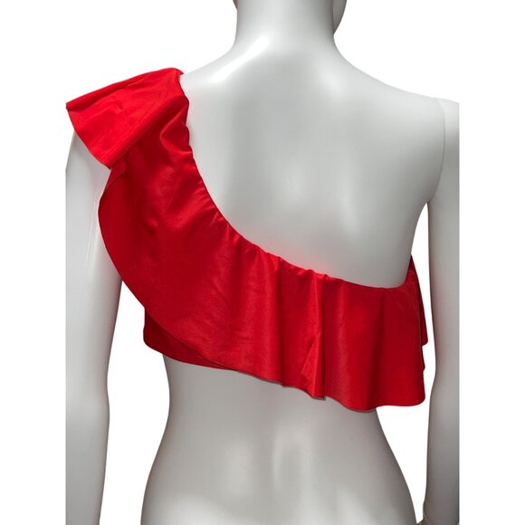 Kona Sol Womens Ruffle One-Shoulder Bikini Top Size Large Red Recycled Fabric - Picture 2 of 5